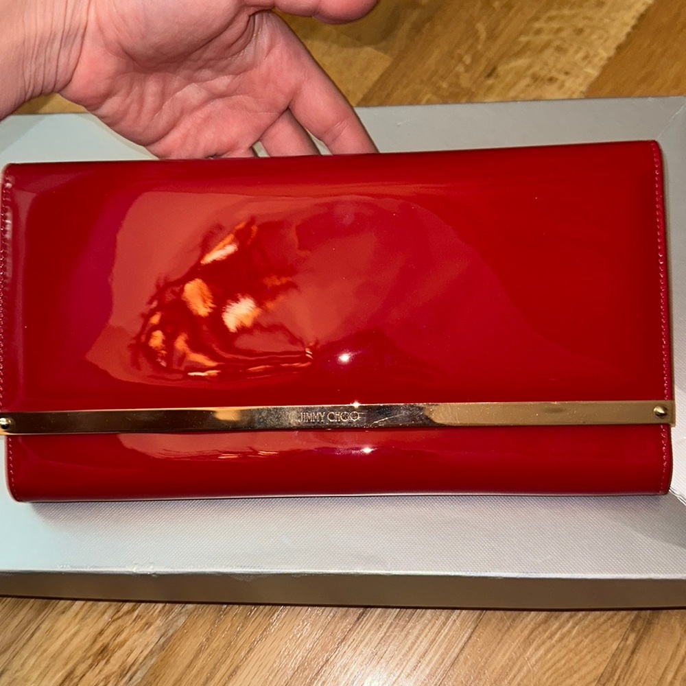 Red Paten leather Jimmy choo clutch